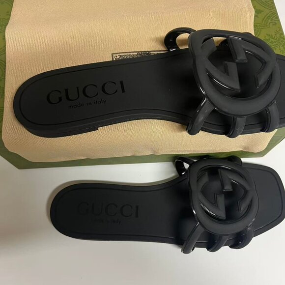 Gucci Women's Black Marmont Rubber Slides US 9 - New - Picture 2 of 4